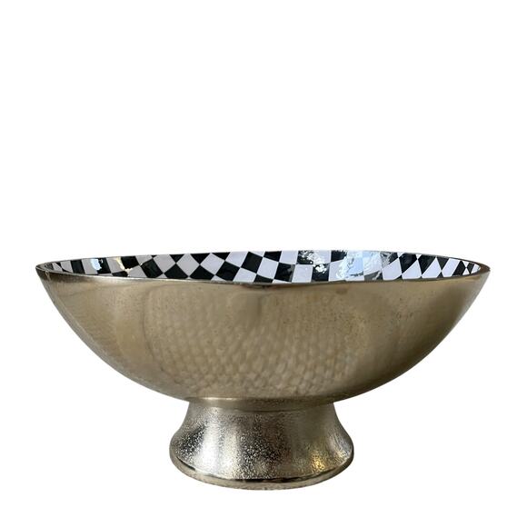 Black & White Checkered Enameled Gold Metal Bowl 10" Made in India NEW - Picture 14 of 16